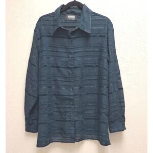 Rough Rider Blouse Women's Plus Size 2X Black Textured Button Front Shirt